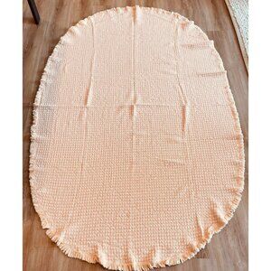 Vintage Peach Waffle Weave Oval Tablecloth With Fringe Edge 79x53